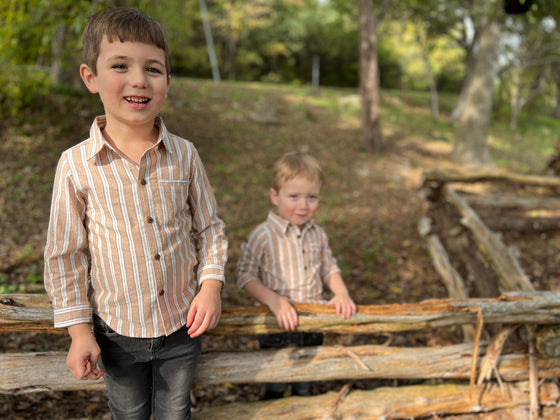 Beige/White Stripe JASPER Woven Onesie