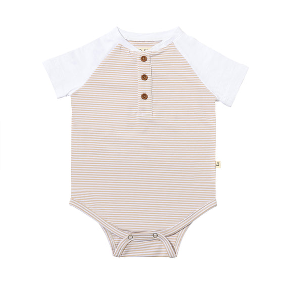 LEAGUE Beige/White Striped Raglan Onesie