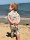 grey, campervan, printer, romper, button, buttons, collar, pocket, short, sleeves, little, on,  beach, spring, summer, henry.