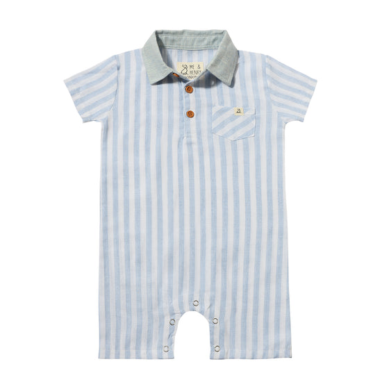 SANDY Blue/White Stripe Woven Romper