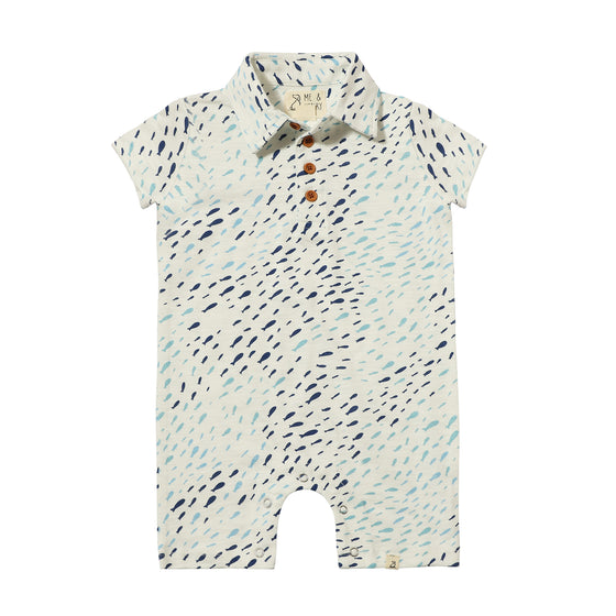 DRIFT Navy/Blue Fish Printed Polo Romper