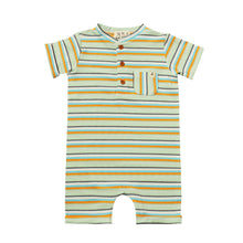  CAMBORNE Blue/Tangerine Multi Striped Ribbed Henley Romper