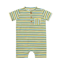  CAMBORNE Yellow/Blue Multi Striped Ribbed Henley Romper