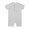 CAMBORNE Blue/Grey/Yellow Multi Striped Ribbed Henley Romper