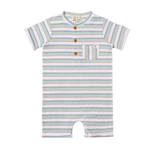  CAMBORNE Blue/Grey/Yellow Multi Striped Ribbed Henley Romper