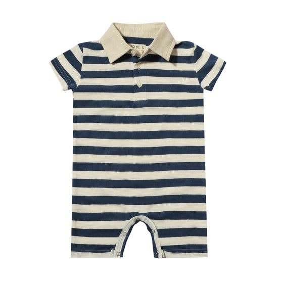 SALTASH Navy/White Stripe Polo Romper