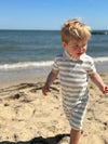 grey, white stripe, polo, romper collar, button, buttons, little, boy holding, a, stick, spring summer, henry, 