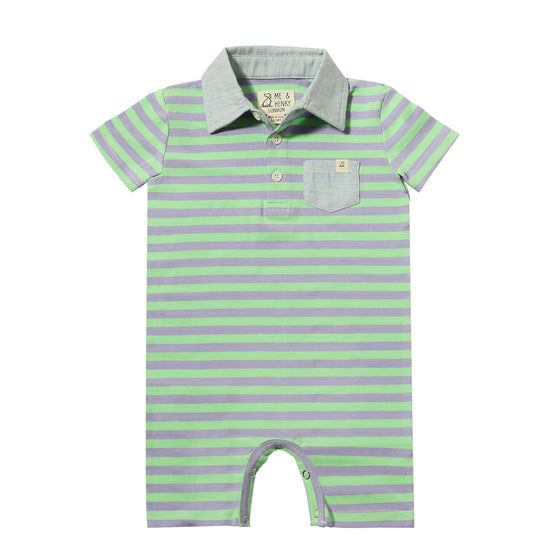 SALTASH Lilac/Green Blue Stripe Polo Romper