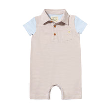  SALTASH Beige with Sky Blue Arms Polo Romper