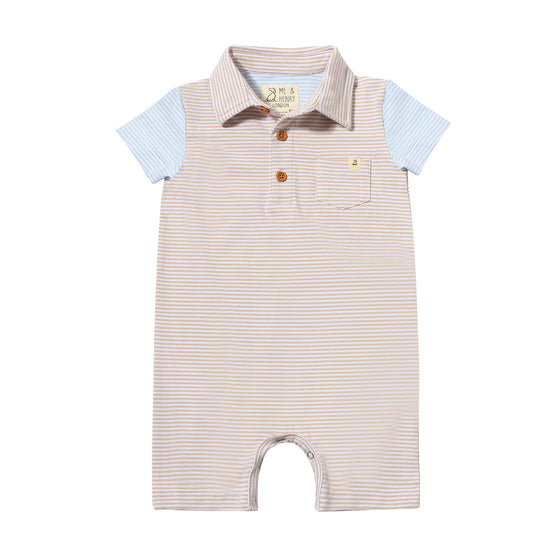 SALTASH Beige with Sky Blue Arms Polo Romper