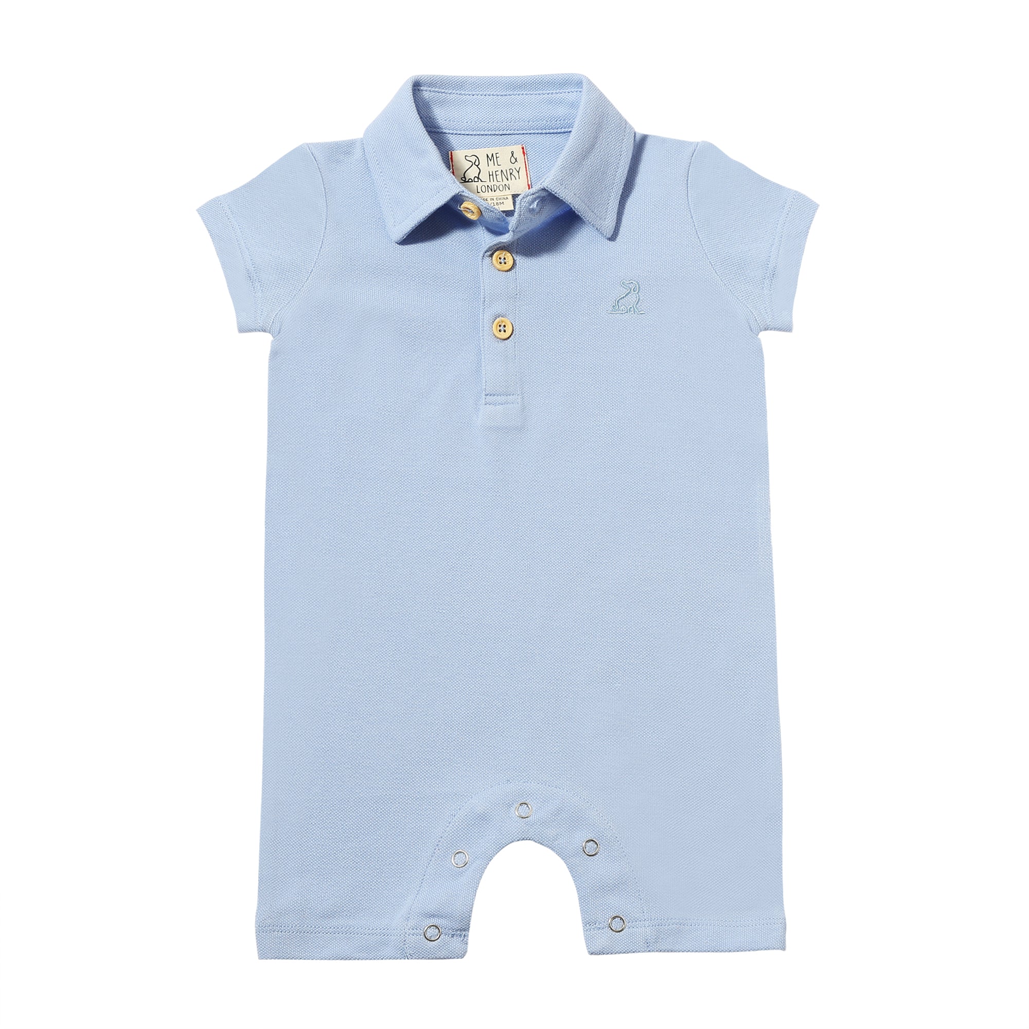 Cotton Romper Baby Boy Polo Romper DRIFT Blue Pique Polo Romper