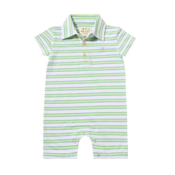 DRIFT Lime/Blue/White Striped Pique Polo Romper