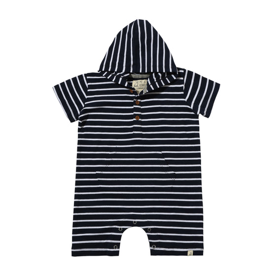 CHARLIE Navy/White Striped Hooded Romper