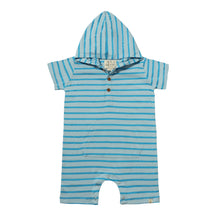  CHARLIE Blue/Aqua Striped Hooded Romper