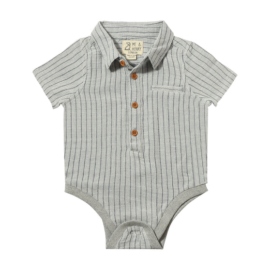 HELFORD Grey/White Striped Woven Onesie