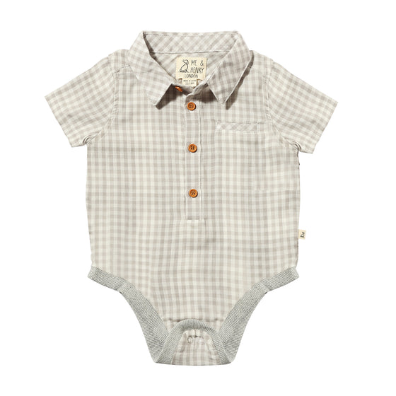 HELFORD Grey/White Gauze Plaid Woven Onesie