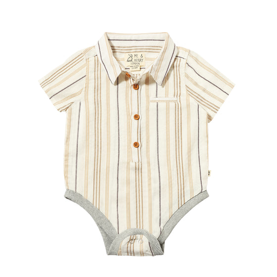 HELFORD Beige/Brown/White Wide Stripes Woven Onesie