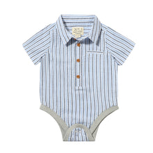  HELFORD Blue/Navy/White Thin Stripe Seersucker Woven Onesie