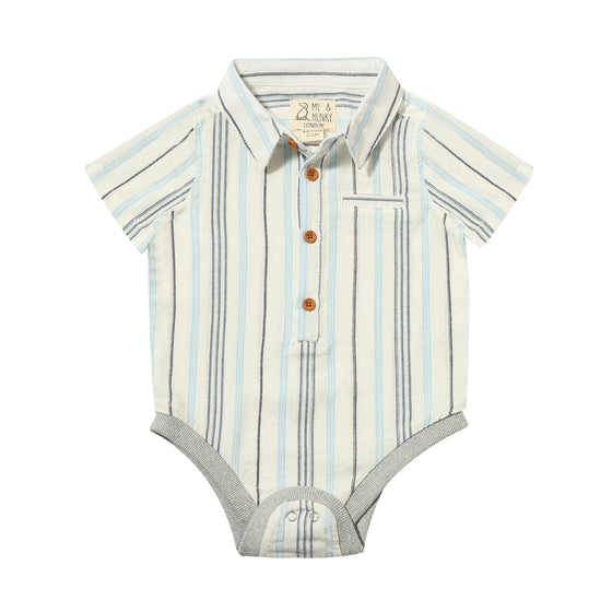 HELFORD Navy/Blue/White Wide Stripe Woven Onesie