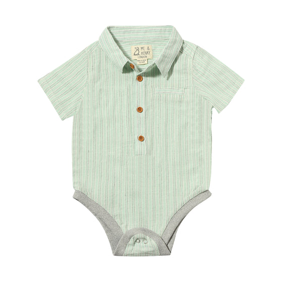 HELFORD Mint/Grey Stripe Woven Onesie