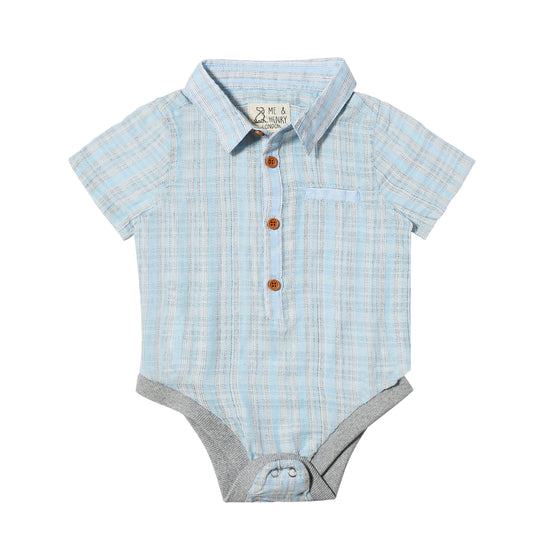 HELFORD Blue/Grey Stripe Woven Onesie