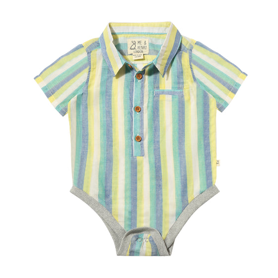 HELFORD Blue/Yellow Stripe Woven Onesie