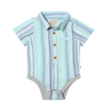  HELFORD Blue/Seafoam Stripe Woven Onesie