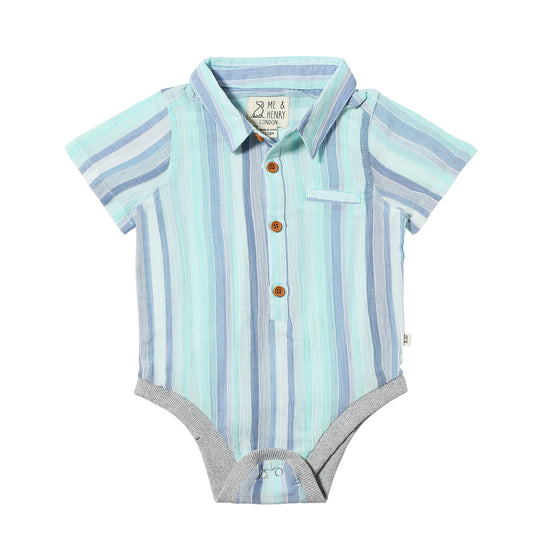 HELFORD Blue/Seafoam Stripe Woven Onesie