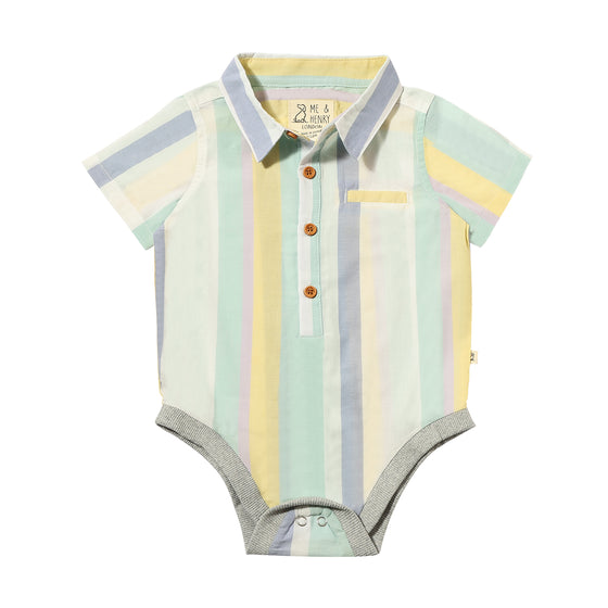 HELFORD Blue/Yellow Stripe Woven Onesie