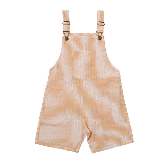 GALLEON Gold/White Seersucker Stripe Woven Buckled Overalls