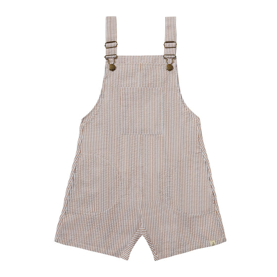 GALLEON Beige/White Seersucker Stripe Woven Buckled Overalls