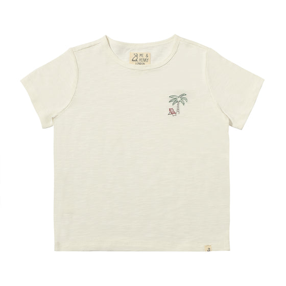 MARINE White Palm Tree Embroidered Tee