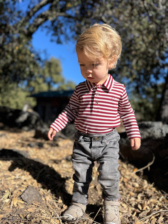 SEYMOUR Burgundy/Cream Striped Polo Onesie