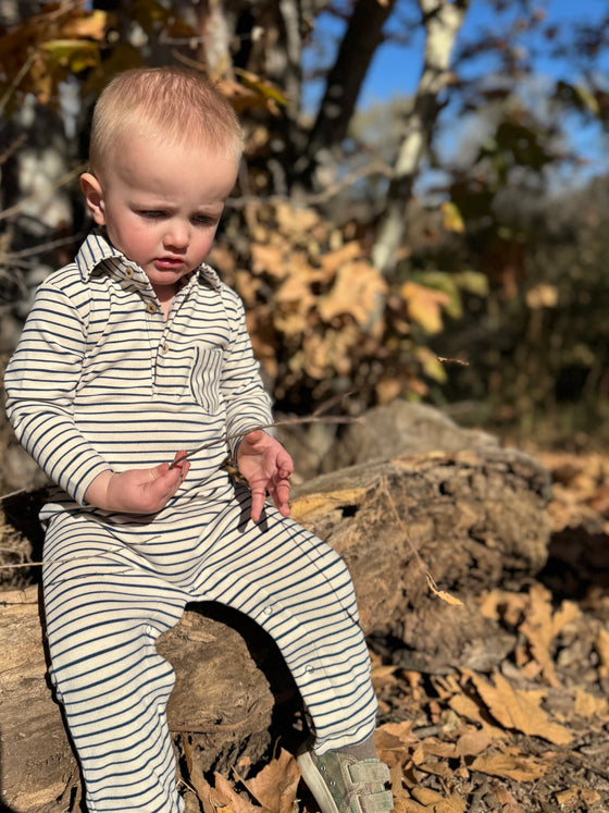 KINGSTON Cream/Navy Double Stripe Polo Romper