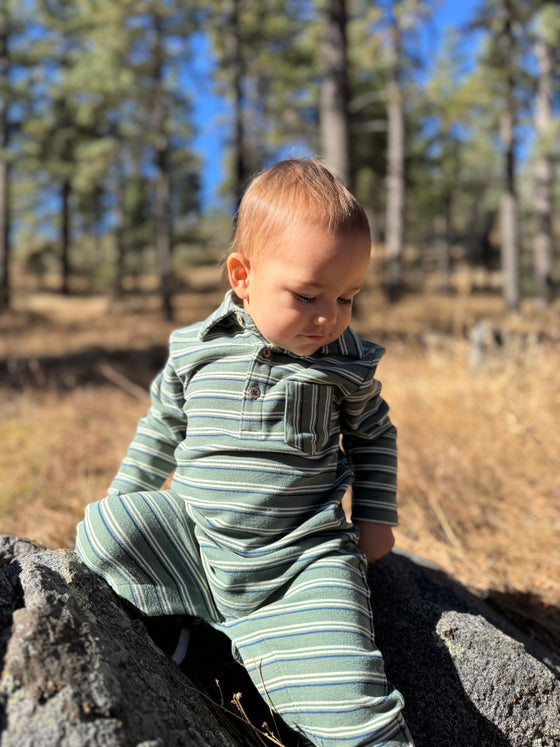 KINGSTON Green Double Stripe Polo Romper