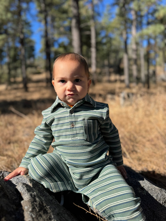 KINGSTON Green Double Stripe Polo Romper