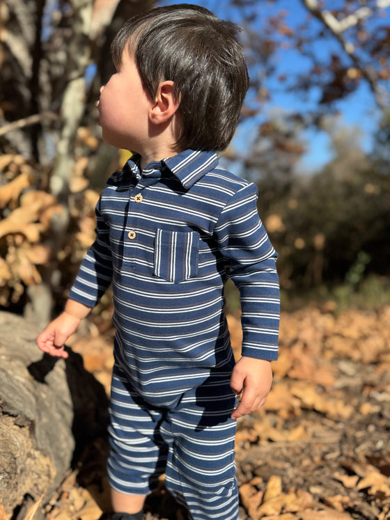 KINGSTON Navy/White Double Stripe Polo Romper