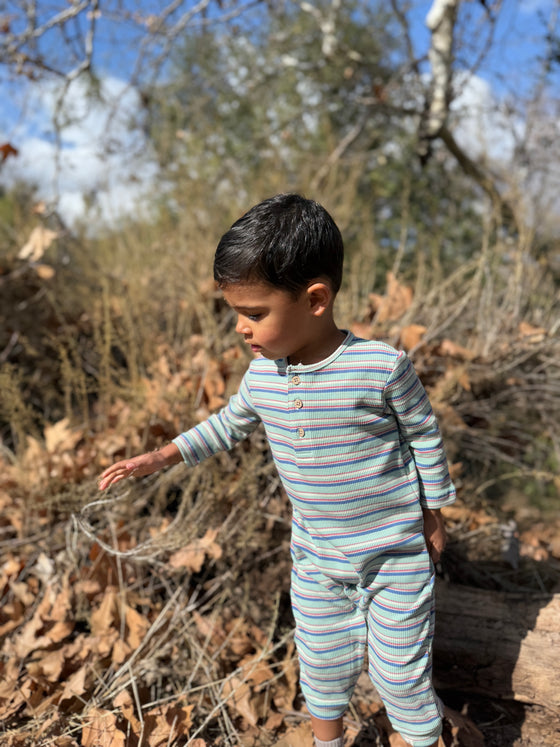 MASON Ribbed Grey/Beige/Teal Henley Romper