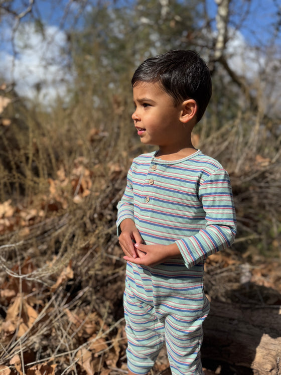 MASON Ribbed Grey/Beige/Teal Henley Romper