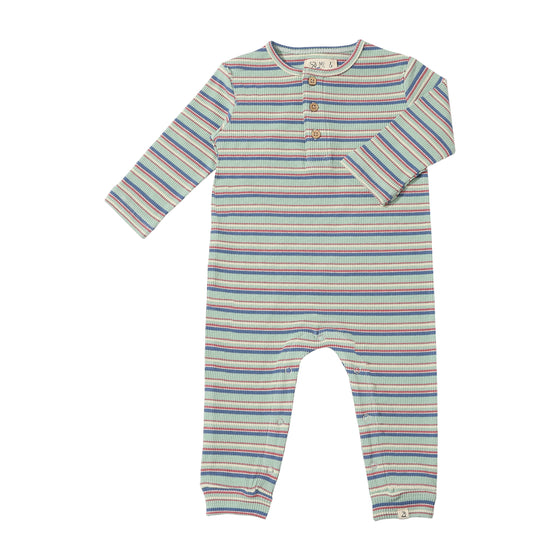 MASON Ribbed Grey/Beige/Teal Henley Romper