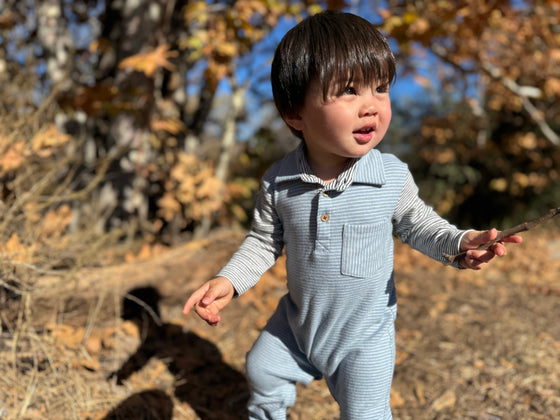 ARLINGTON Blue w/white Arms Polo Romper
