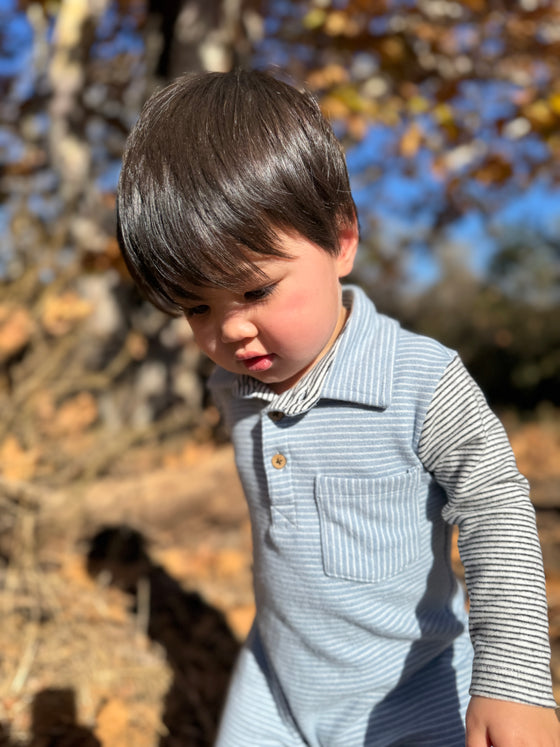 ARLINGTON Blue w/white Arms Polo Romper