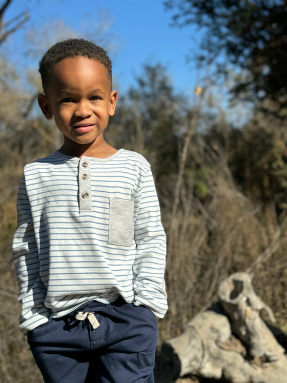 LINDEN Blue/White Henley