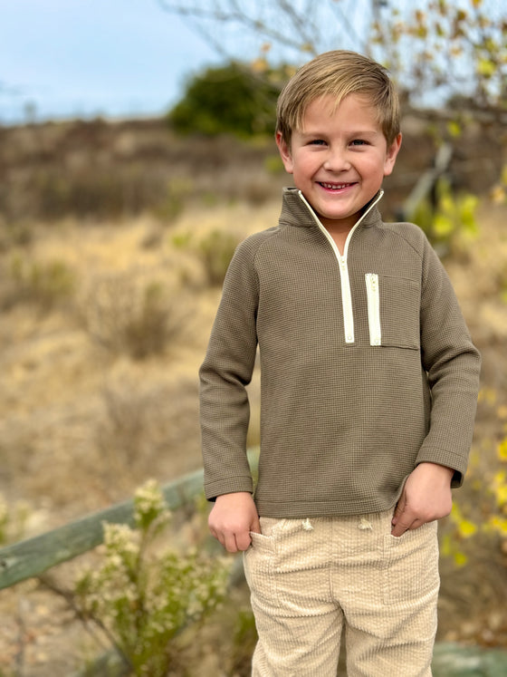 PICKET Olive Waffle Zip up top