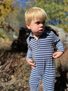Snuggle Blue/Navy stripe cosy fabric Polo Romper