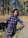 ARTIC Blue/Red multi print sherpa romper
