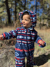 ARTIC Blue/Red multi print sherpa romper