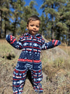 ARTIC Blue/Red multi print sherpa romper