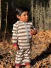 STEFANO Burgundy/Cream Stripe Hooded Romper
