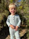 MASON Heathered Blue Ribbed Henley Romper